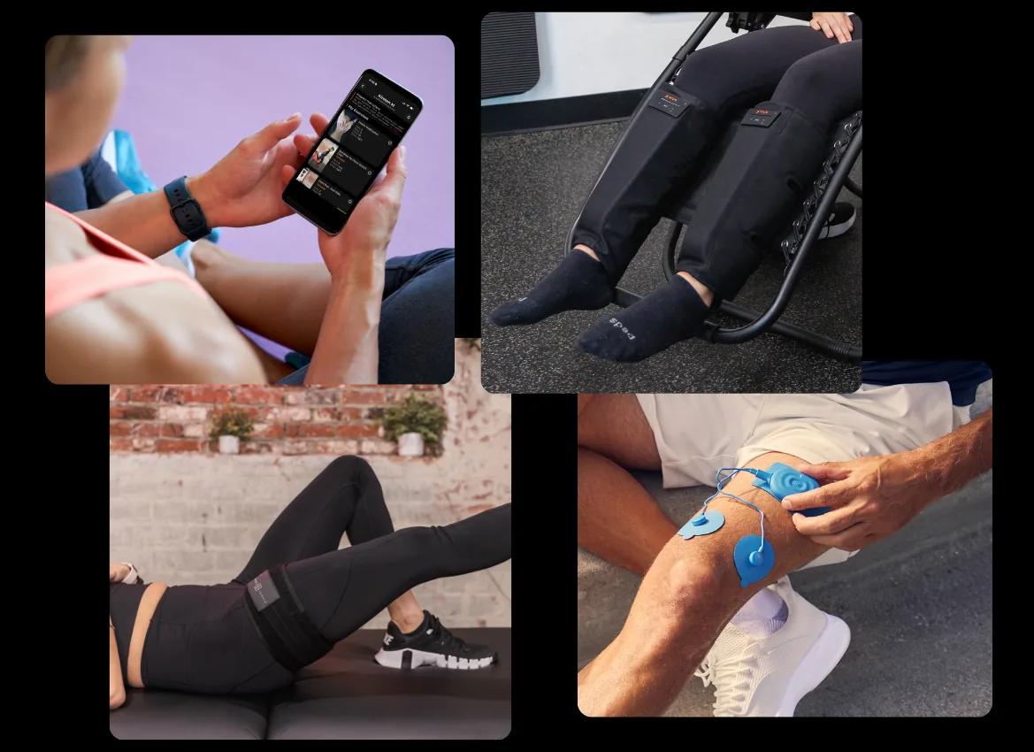 Post-operative resources: home program app, compression therapy, BFR and muscle stimulation