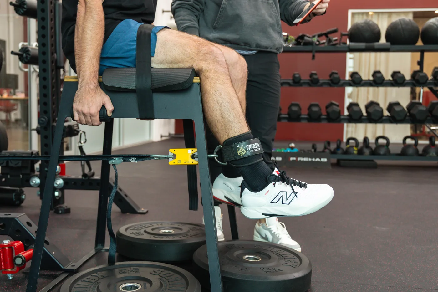 An athlete performing an isometric strength test